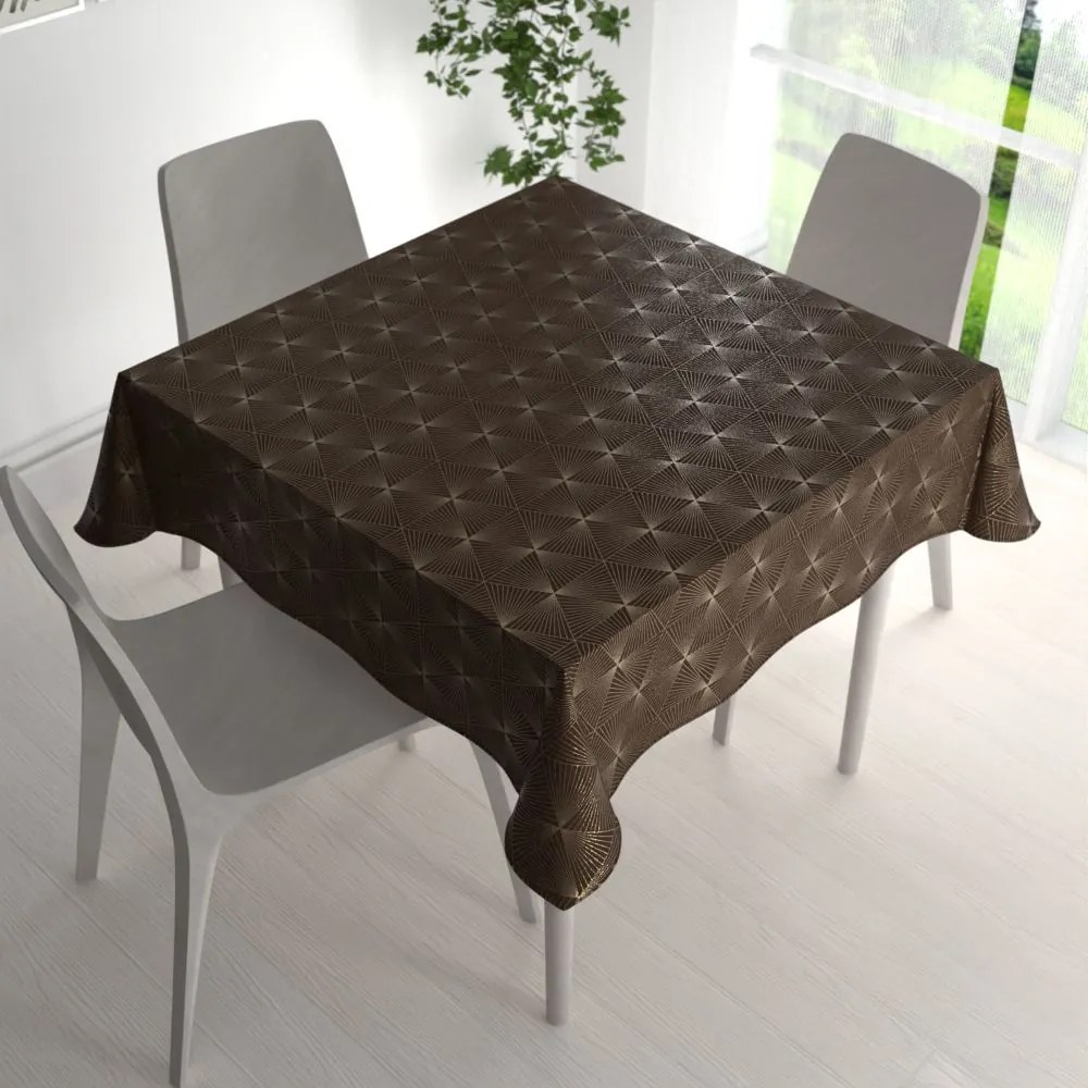 Biante Zamatový štvorcový obrus Isabela IBL-012 Rose Gold trojuholníky na hnedom 80x80 cm