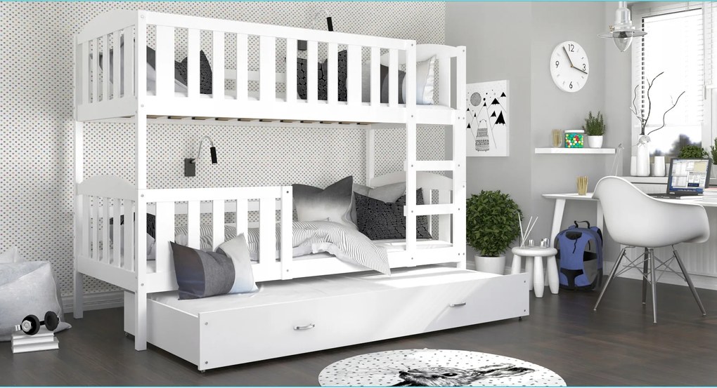 GL Jakub 3 Color biela poschodová posteľ s prístelkou Farba: Zelená, Rozmer: 190x80