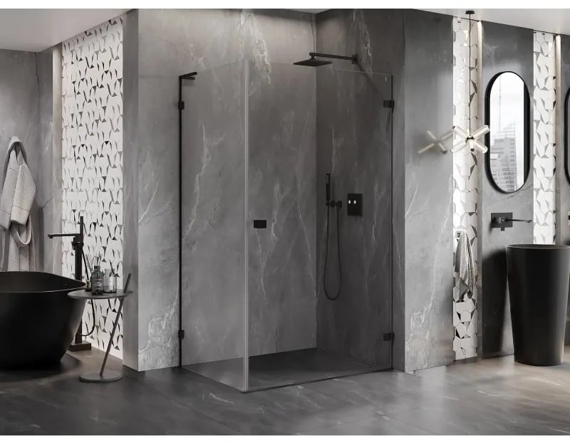 Mexen Lunar-B L pravý výklopný sprchový kút 90 x 80 cm, číre sklo, čierna matná, 832L-090-080-66-00-P