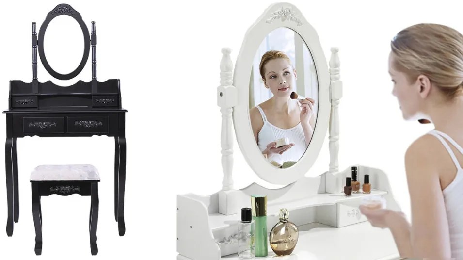 Toaletný stolík s taburetkou- Rome, biely