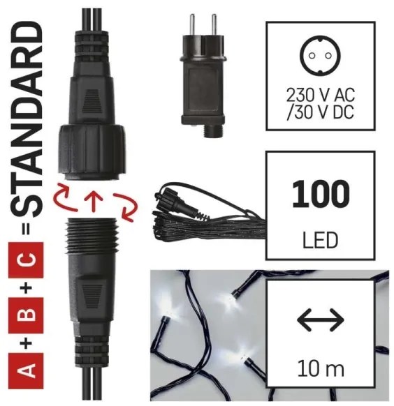 LED vianočný vonkajší svetelný reťazec 100×LED/15 m IP44 studená biela