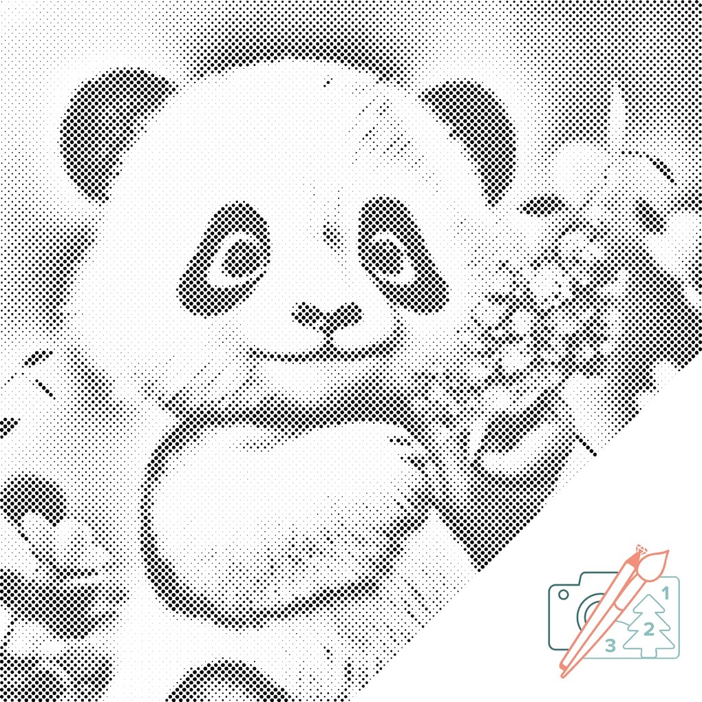 Gario Bodkovanie Roztomilá panda Rozmery: 50 x 50 cm, Rámovanie: Iba zrolované plátno, Farba bodiek: Čierna