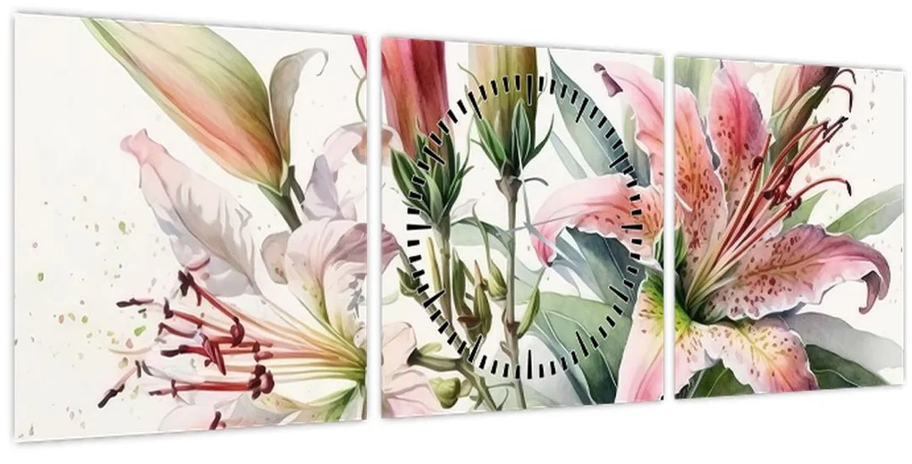 Obraz - Ľalia, ilustrácie (s hodinami) (90x30 cm)