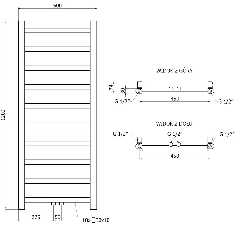 Mexen Bolt, vykurovacie teleso 1200 x 500 mm, 318 W, spodné a stredové, čierna, W126-1200-500-00-70