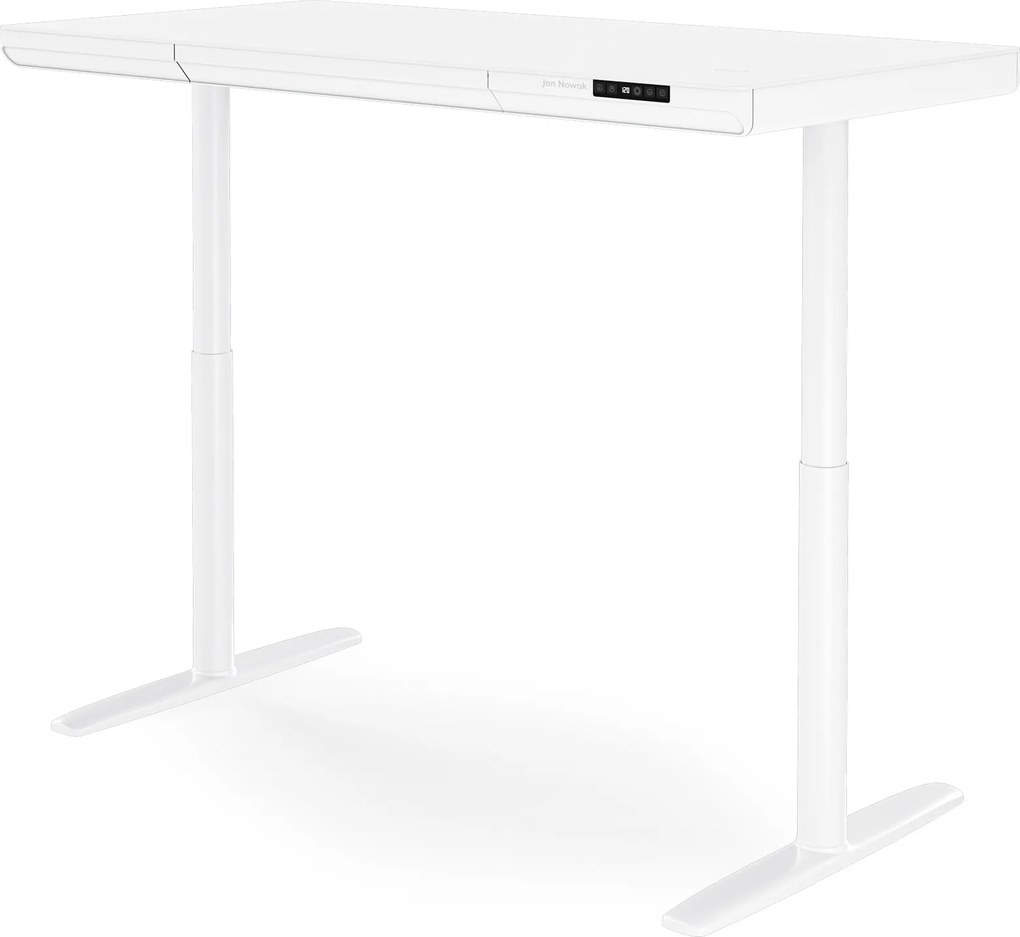 Elektrický písací stôl sit-stand so zásuvkou a bezdrôtovou nabíjačkou Qi biely, 1400 mm: ELLIS
