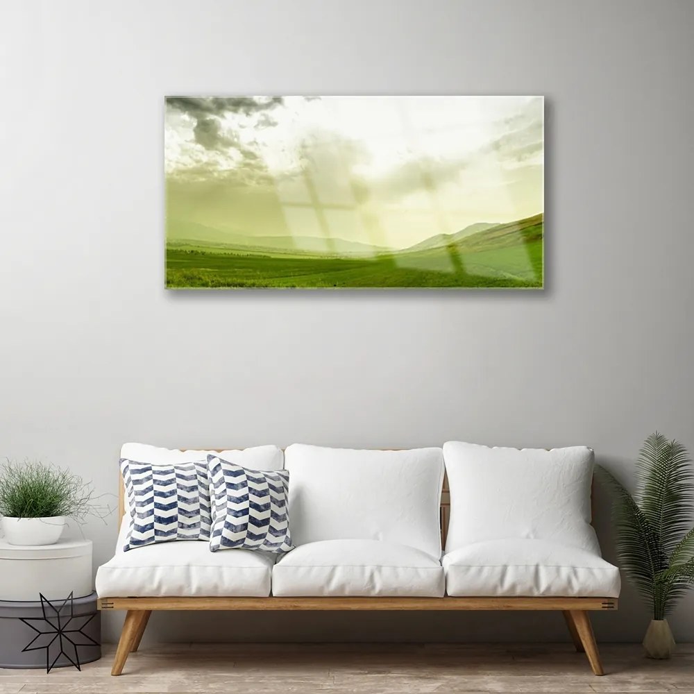 Skleneny obraz Lúka príroda zelený výhľad 120x60 cm