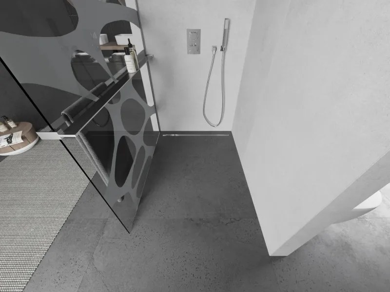 Mexen Kioto+ L, sprchová zástena Walk-In s poličkou a vešiakom 70 x 200 cm, 8mm číre sklo biely vzor, chrómový profil, 800-070-123-01-97