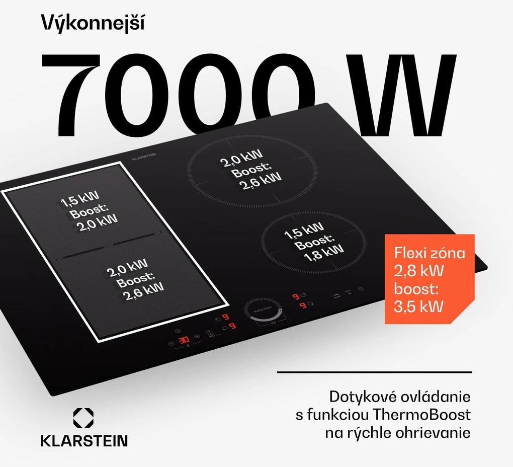 Klarstein Delicatessa 70 Hybrid, vstavaná indukčná varná doska, 4 zóny, 7000 W, sklokeramika