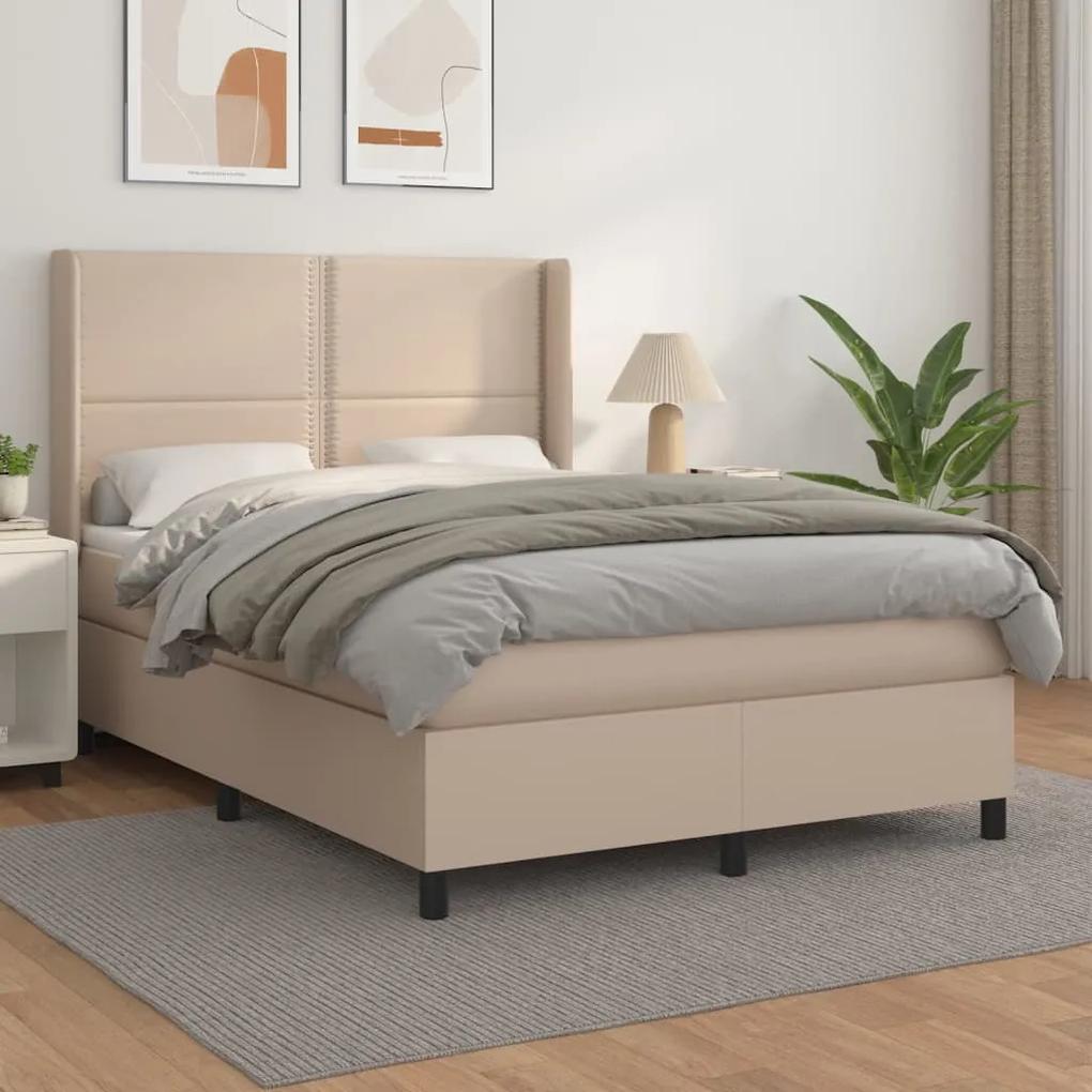 Boxspring posteľ s matracom kapučínová 140x200 cm umelá koža 3132446