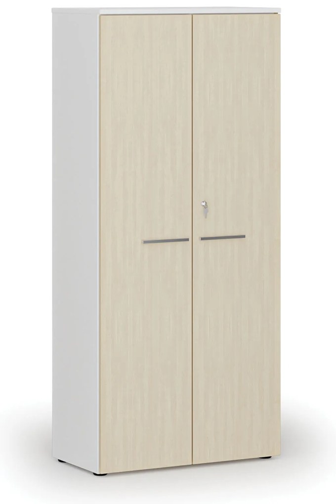 Kancelárska skriňa s dverami PRIMO WHITE, 800 x 420 x 1781 mm, biela/breza