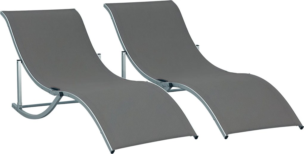 Outsunny Sada 2 slnečných ležadiel s ergonomickým dizajnom z hliníka a textilénu, tmavá šedá, 165 x 61 x 63 cm | Aosom