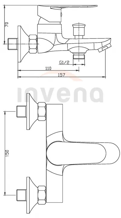 Invena Esla, nástenná vaňová batéria, chrómová, INV-BW-94-001-V