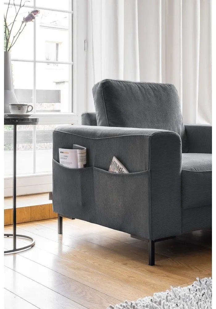 Tmavosivé menčestrové kreslo Lofty Lilly – Miuform