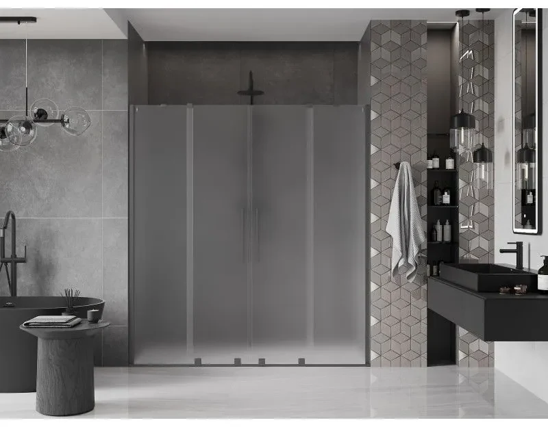 Mexen Velar Duo, posuvné sprchové dvere do otvoru 180 cm, 8mm sklo námraza, brúsený grafit, 871-180-000-32-95