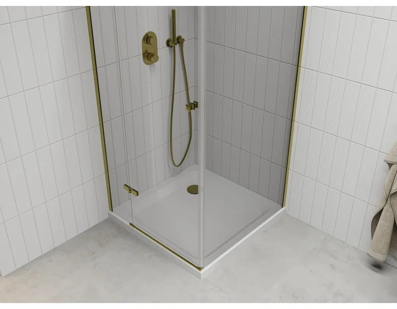 Mexen Roma, sprchovací kút 70 (dvere) x 70 (stena) cm, 6mm číre sklo, zlatý profil + slim sprchová vanička 5cm, 854-070-070-50-00-4010