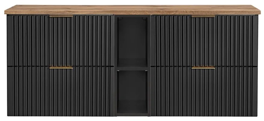 Závěsná skříňka pod umyvadlo Casad s deskou 140 cm dub wotan/černá