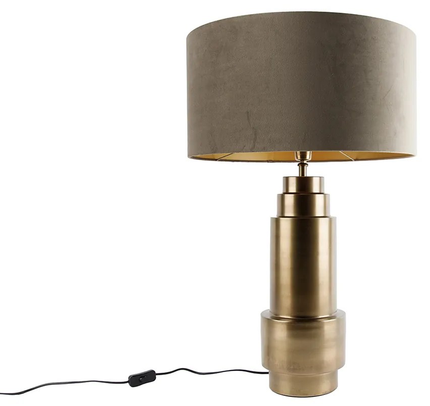 Stolná lampa bronzová s tienidlom z velúru taupe so zlatom 50 cm - Bruut