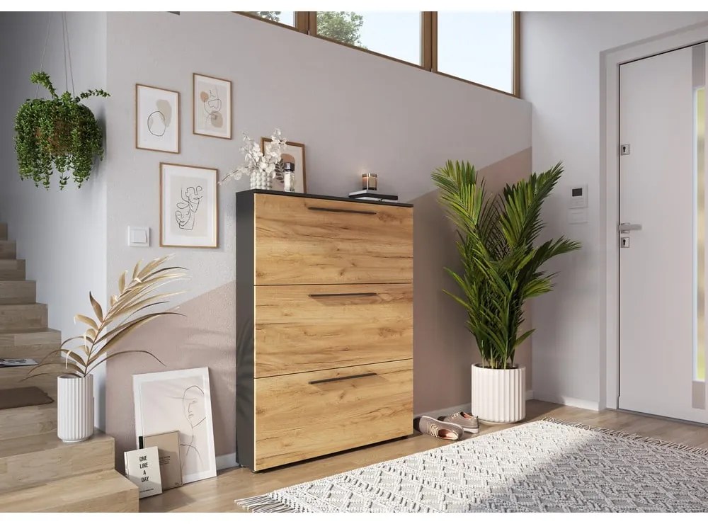 Tmavosivá výklopná skrinka na topánky v dekore duba Wildomar - Germania