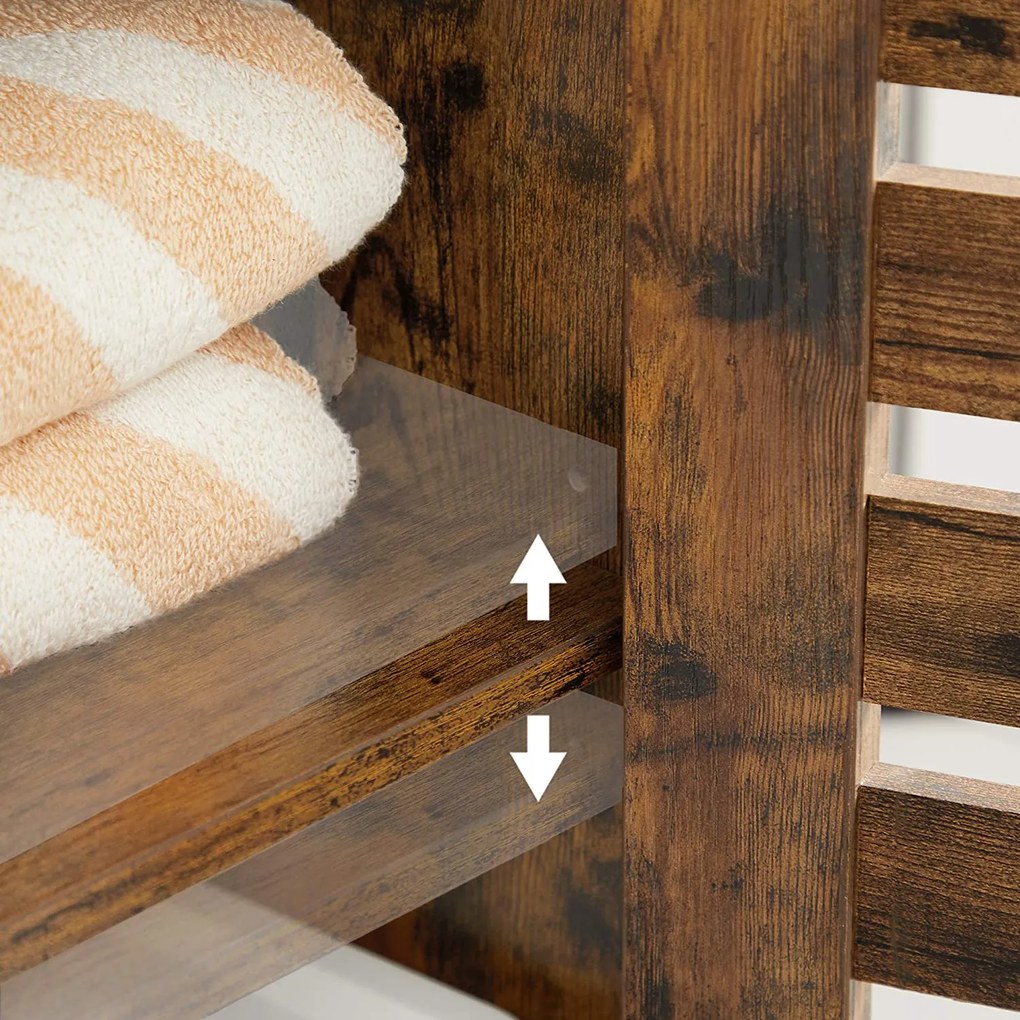 Vysoká skrinka s 3 otvorenými priehradkami, rustikálna hnedá