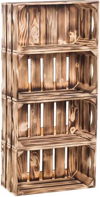 ČistéDrevo Dřevěné opálené bedýnky regál 88 x 40 x 20 cm