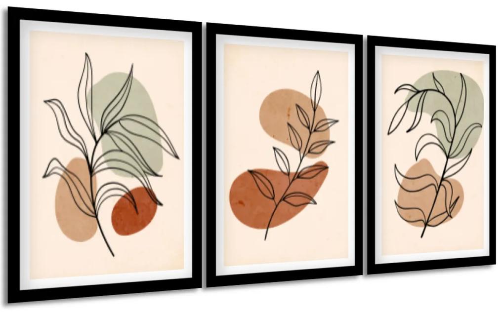 Gario Sada plagátov Flower abstraction - 3 dielna Farba rámu: Zlatá, Veľkosť: 99 x 45 cm