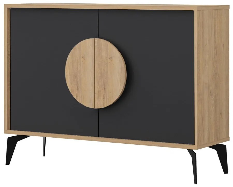 Nízka komoda v dekore duba v čierno-prírodnej farbe 110x82 cm Vae – Marckeric