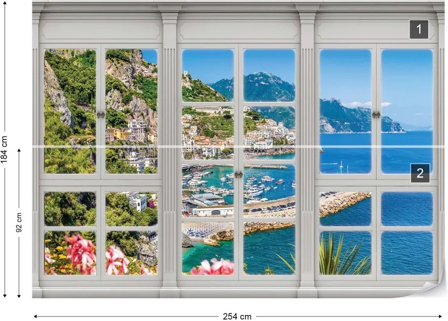 Fototapeta GLIX - 3D Door View Italian Coast + lepidlo ZADARMO Vliesová tapeta  - 254x184 cm