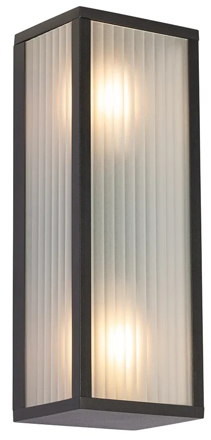 Vonkajšia nástenná lampa čierna s rebrovaným sklom 2-svetlá IP44 - Charlois