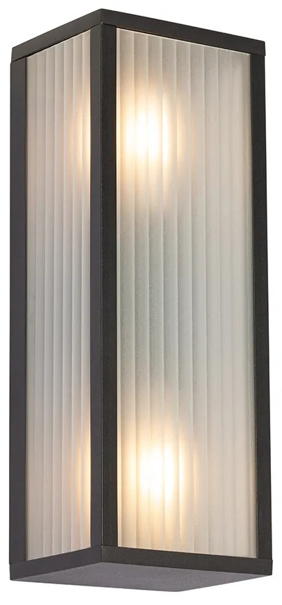 Vonkajšia nástenná lampa čierna s rebrovaným sklom 2-svetlá IP44 - Charlois