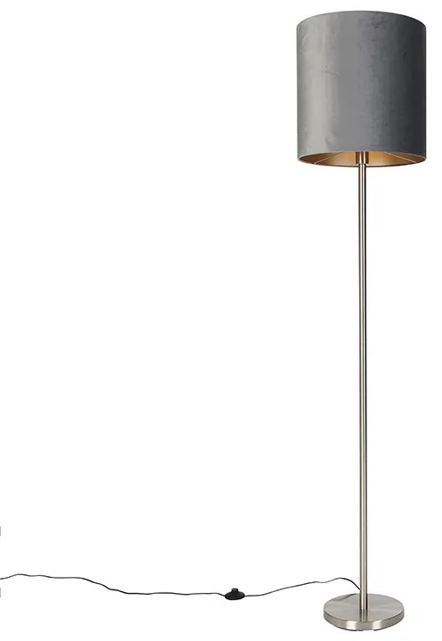 Moderná stojanová lampa z oceľového textilného tienidla sivá 40 cm - Simplo