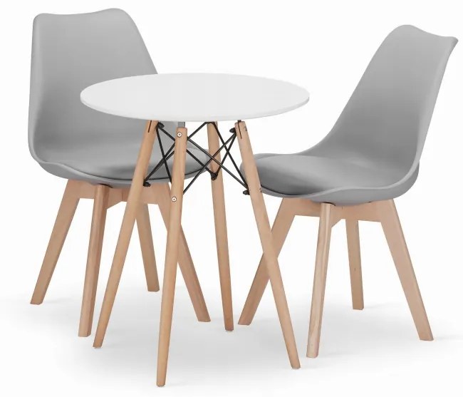 Jedálenský stôl TODI biely 60 cm s dvoma stoličkami MARK sivé