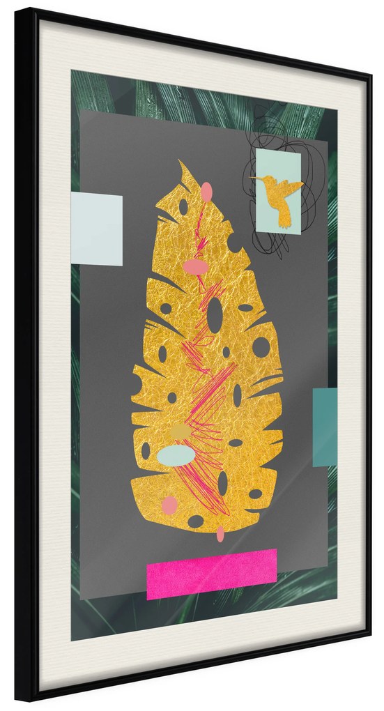 Artgeist Plagát - Golden Leaf [Poster] Veľkosť: 30x45, Verzia: Čierny rám s passe-partout
