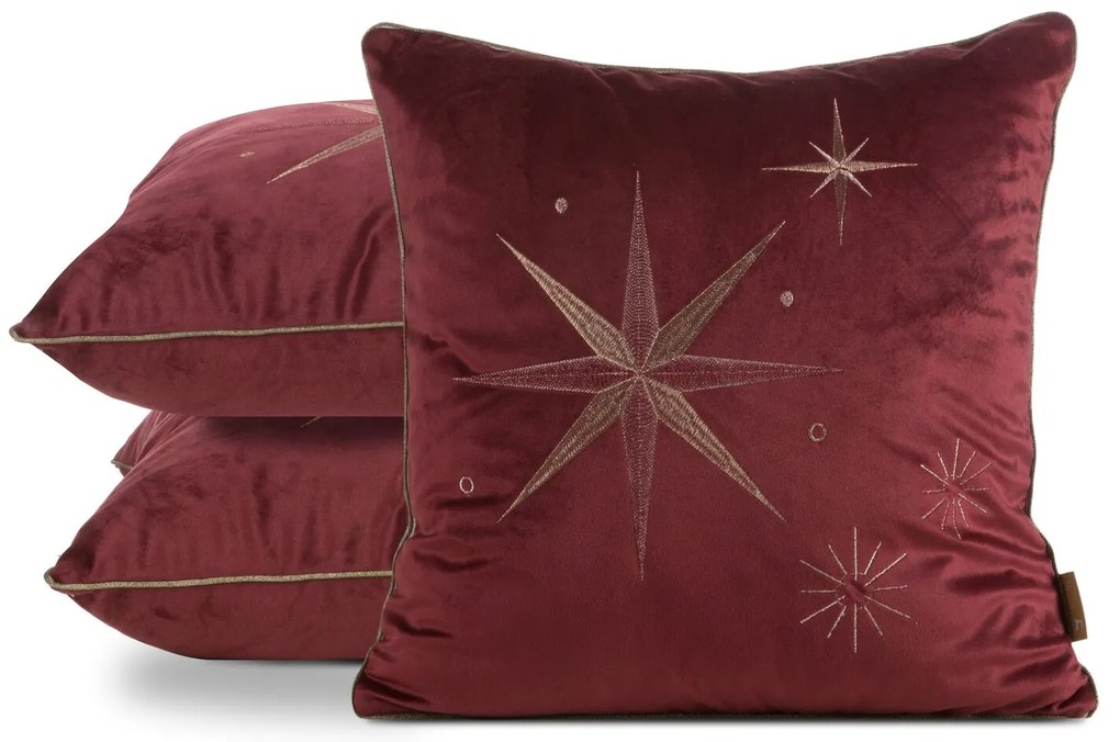 VIANOČNÁ DEKORAČNÁ OBLIEČKA NA VANKÚŠ STAR 45X45 CM BORDOVÁ