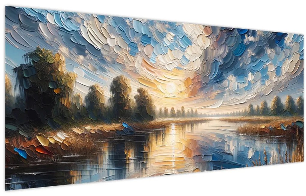 Obraz - Maľba slnka nad vodou (120x50 cm)