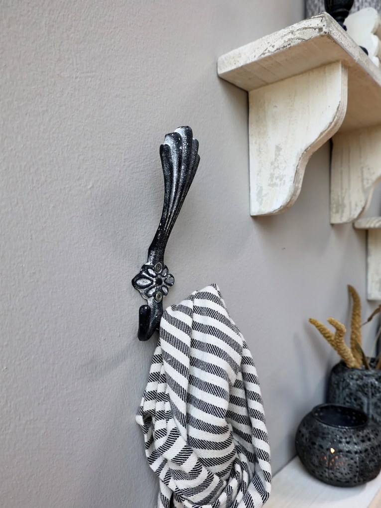 Béžový antik nástenný trojitý háčik s ornamentom - 8*4*18cm