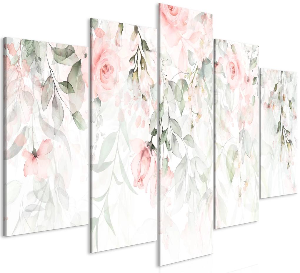Artgeist Obraz - Waterfall of Roses (5 Parts) Wide - First Variant Veľkosť: 225x112.5, Verzia: Premium Print