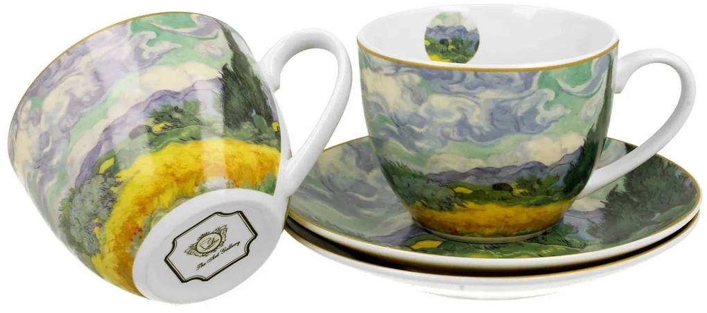 Porcelánová šálka s podšálkou Van Gogh Wheat Field 250 ml sada 2ks