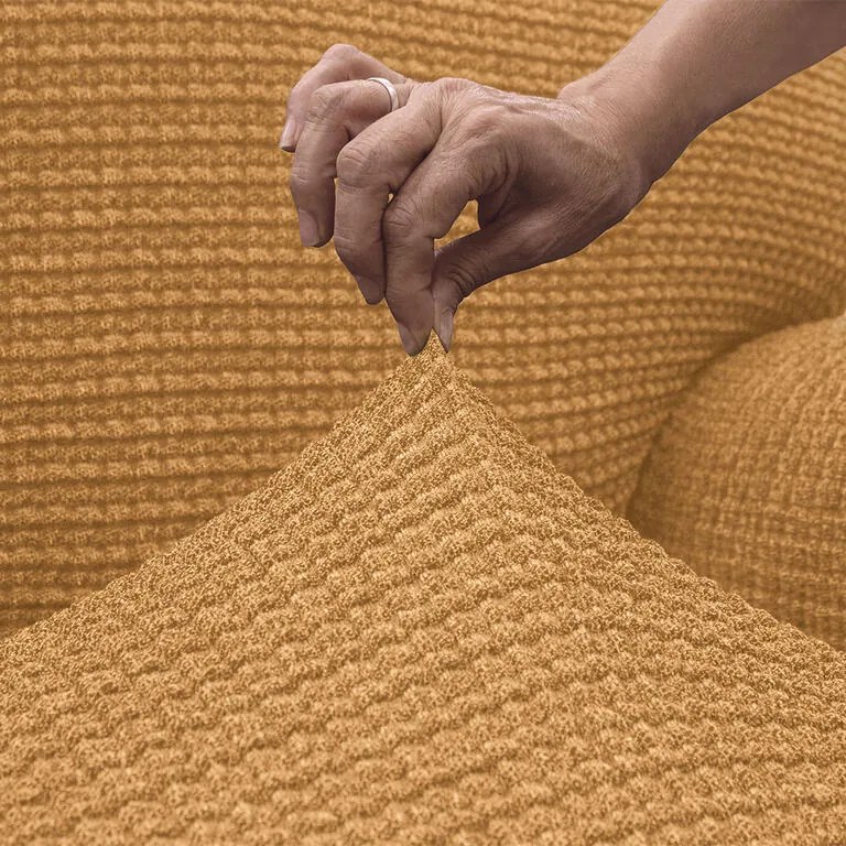 Super strečové poťahy RUBINIA zlatá rohová sedačka (š. 340 - 540 cm)