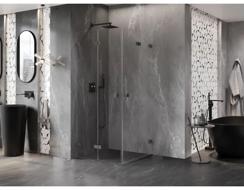 Mexen Lunar-F Duo, skladací sprchový kút 95 x 95 cm, 6mm číre sklo, grafitový profil, 836-095L-095P-95-00