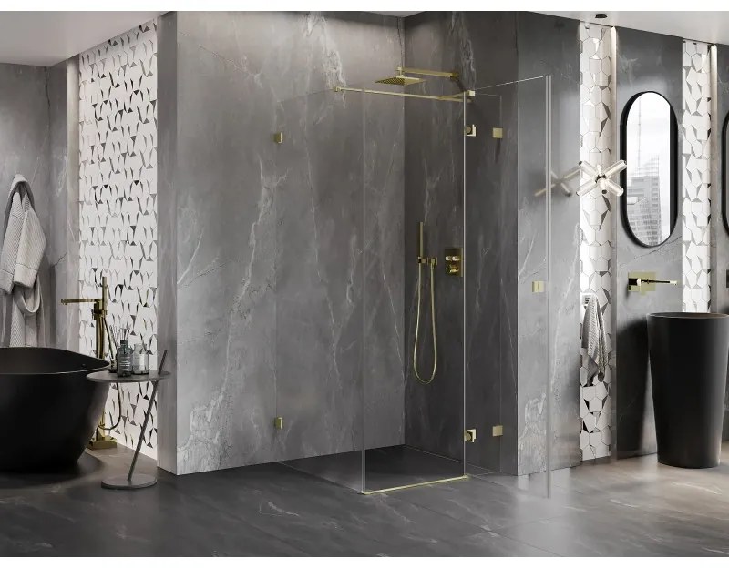 Mexen Lunar T, výklopný sprchový kút pravý 110 x 110 cm, 8mm číre sklo, zlatý kartáčovaný - 834T-110-110-55-00-P