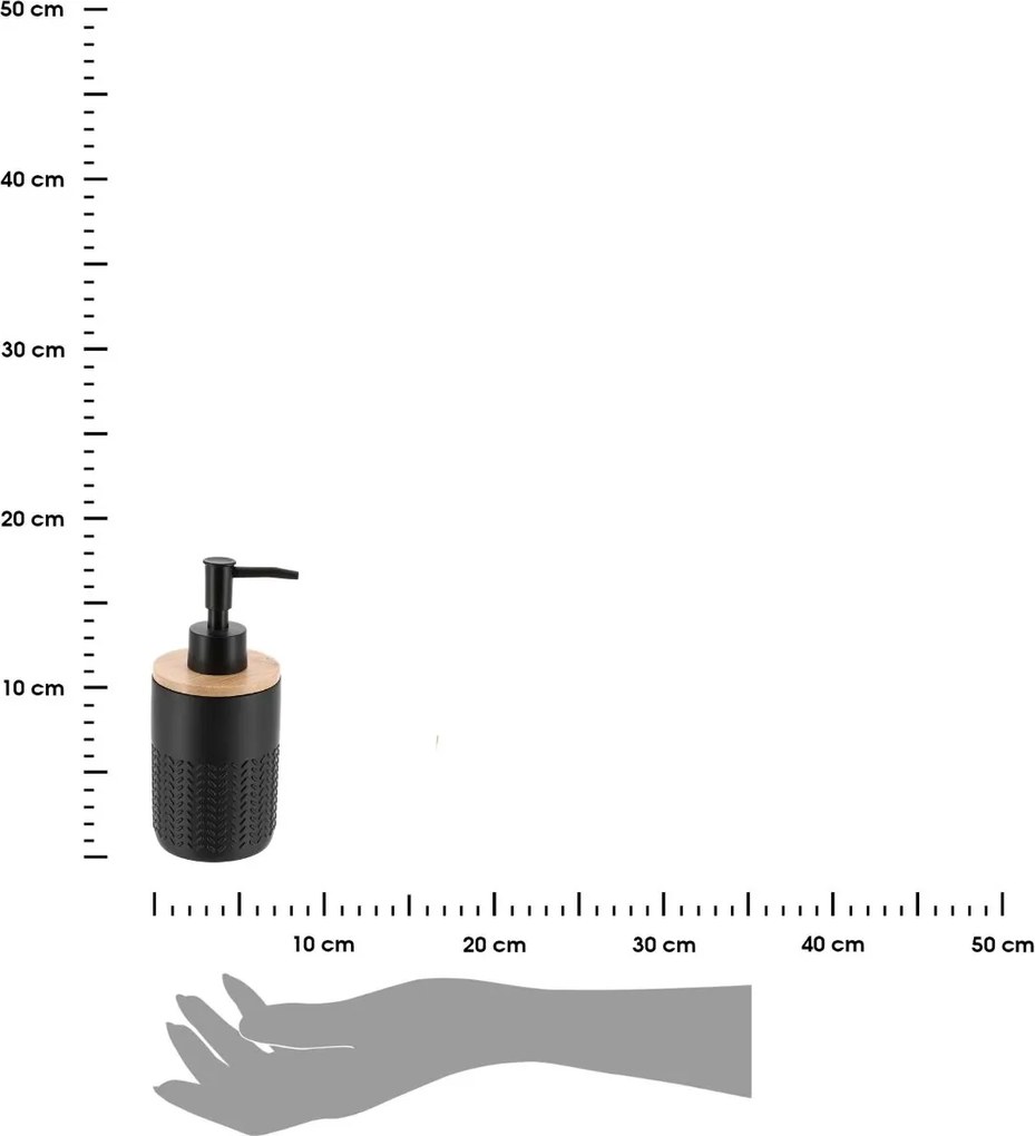 Dávkovač mydla Eira, čierna/s drevenými prvkami, 260 ml