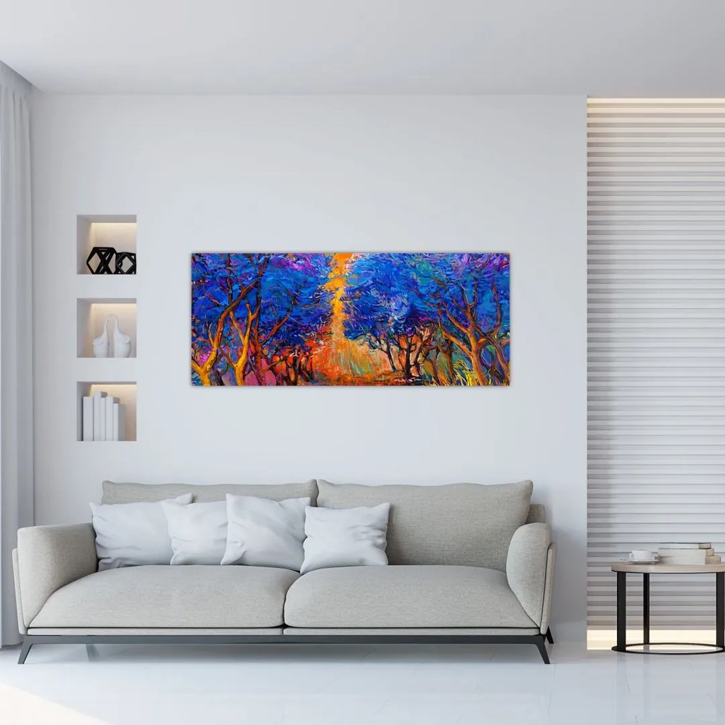 Obraz - jesenné koruny stromov, moderný impresionizmus (120x50 cm)