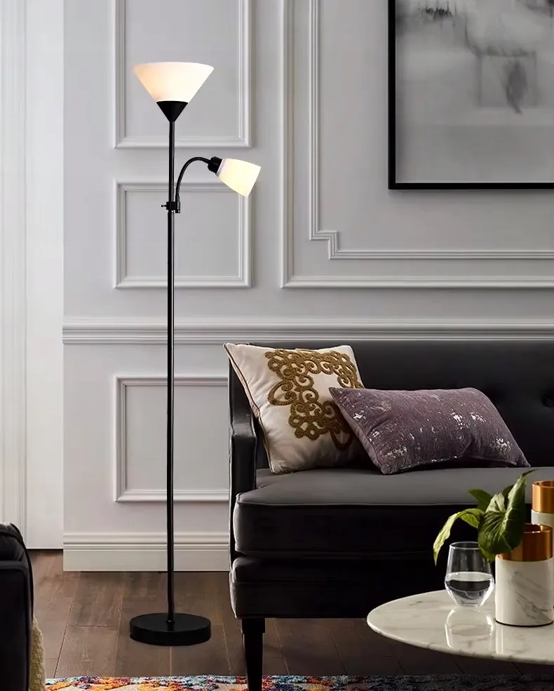 Smart LED AGNES stojaca čierna lampa na čítanie nastaviteľná 2xE27