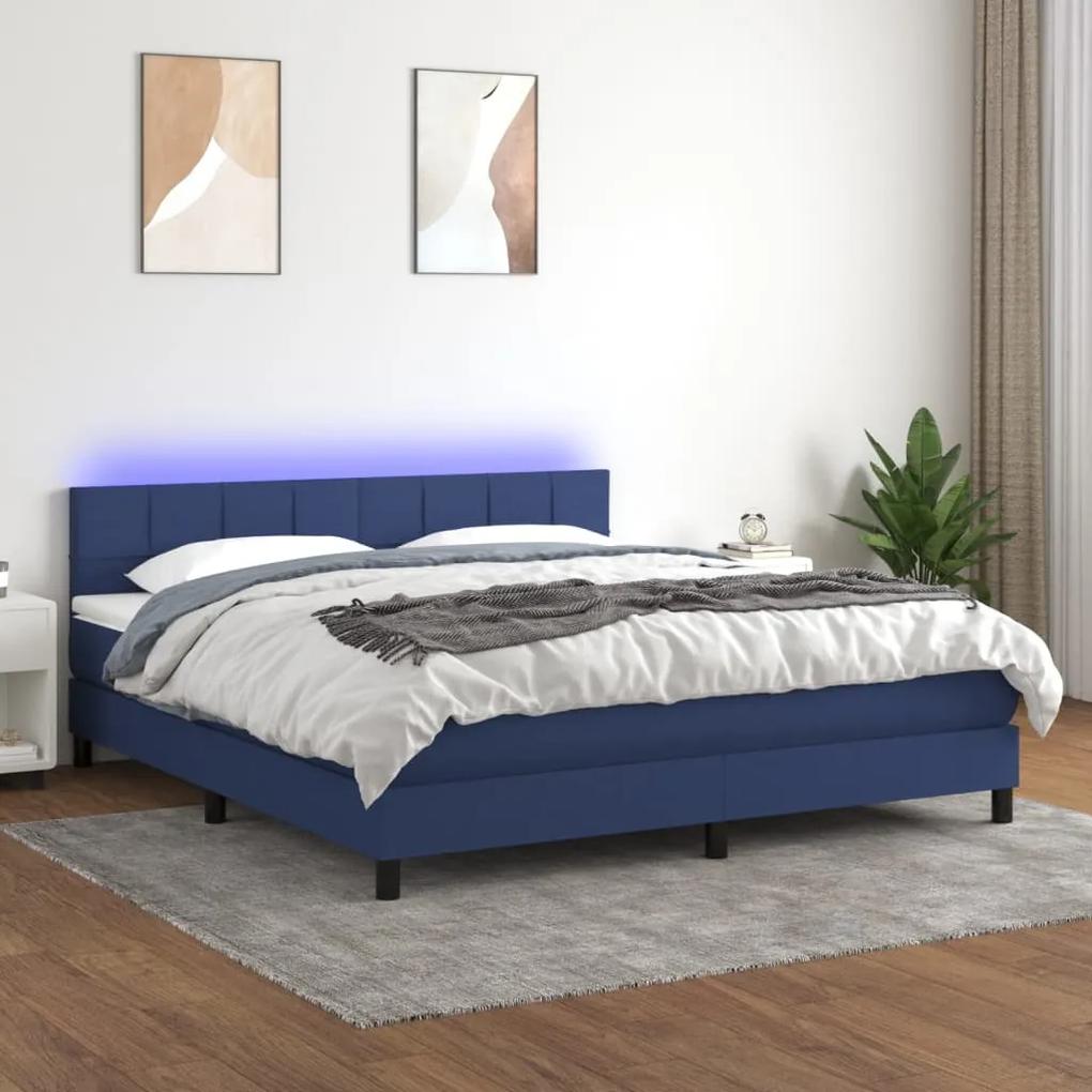 Posteľ boxsping s matracom a LED modrá 160x200 cm látka 3133171