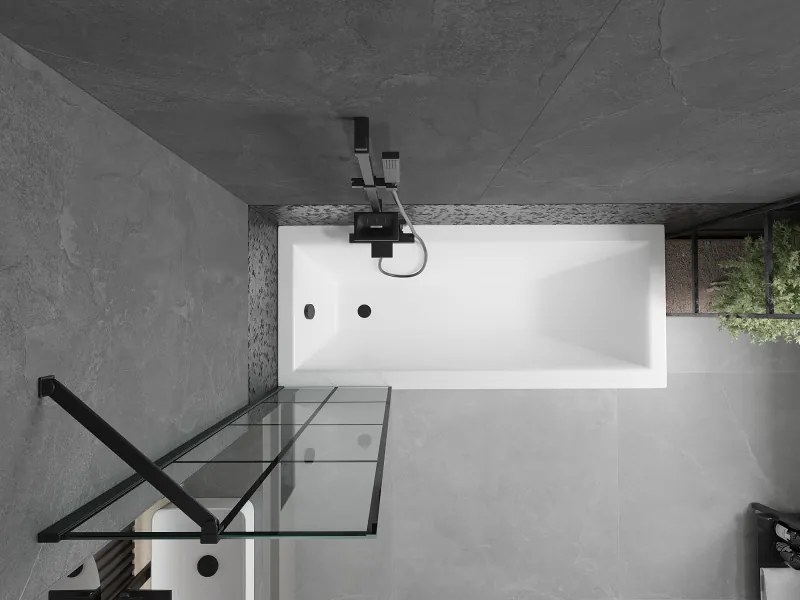 Mexen Next, vaňová zástena 1-krídlová 50 x 150 cm, fixné krídlo, 6 mm číre sklo s čiernym vzorom, čierny profil, 895-050-000-00-77-70