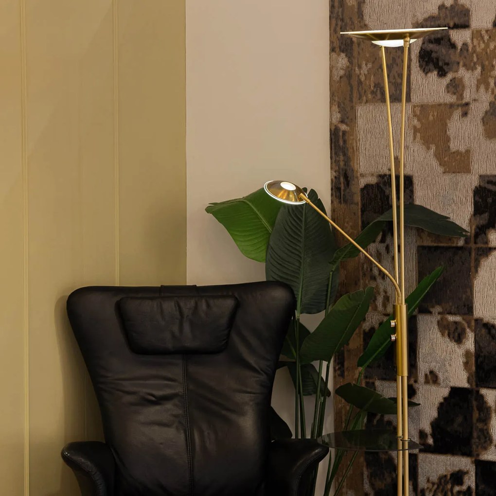 Zlatá stojaca lampa s lampou na čítanie vrátane LED a USB portu - Sevilla