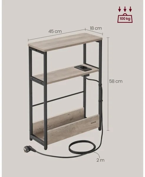 Odkladací stolík ROD s vstavanou zásuvkou a USB portami, hnedá/čierna