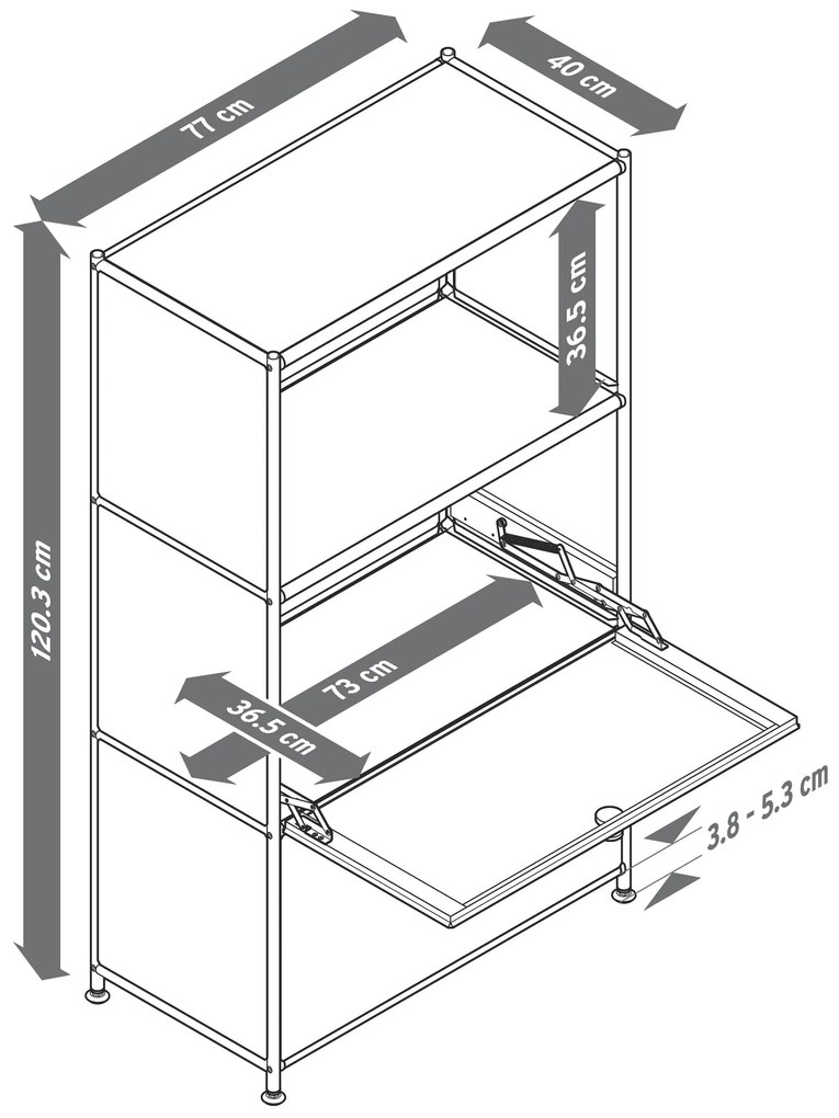 Kovová komoda »CN3« s dvomi výklopnými priečinkami