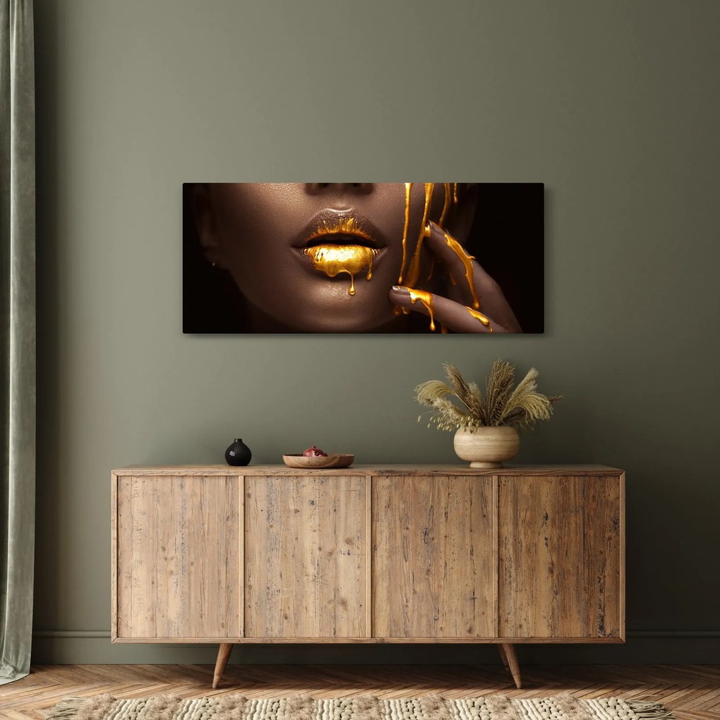 Obraz - Žena so zlatými perami (120x50 cm)