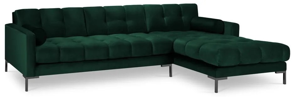 Tmavozelená zamatová rohová pohovka Cosmopolitan Design Bali, pravý roh